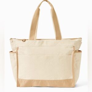 Thirty-One Canvas Boat Tote in Warm Sand Colorblock